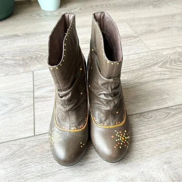 Roberto Vianni Brown Leather Printed Heeled Slouchy Ankle  Boots - Picture 3 of 15